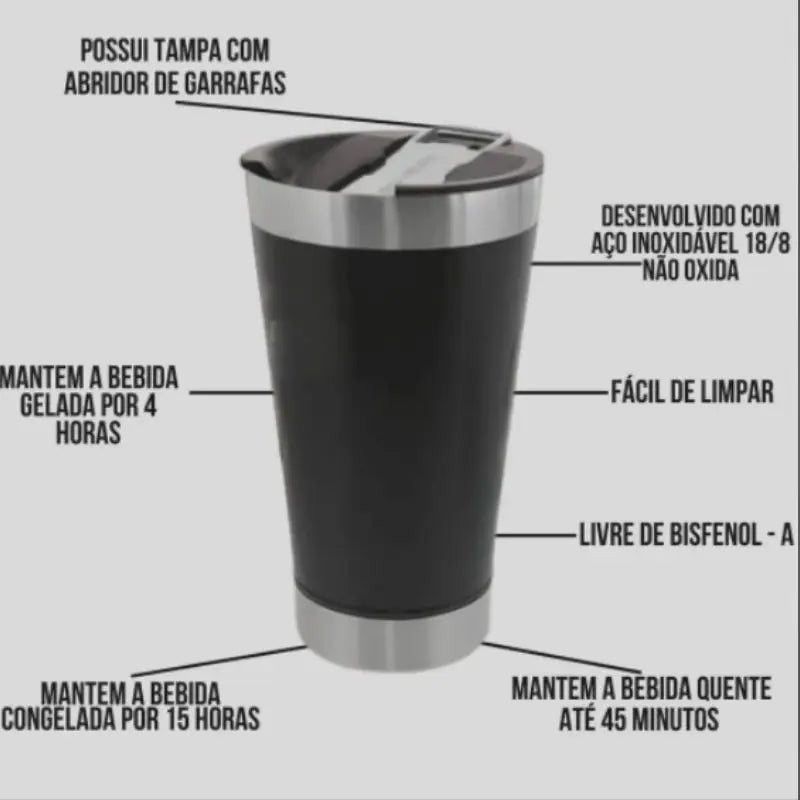 Copo Térmico 473ml com Tampa e Abridor